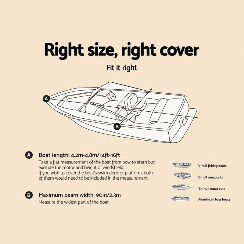 14 - 16 foot Waterproof Boat Cover - Grey - John Cootes