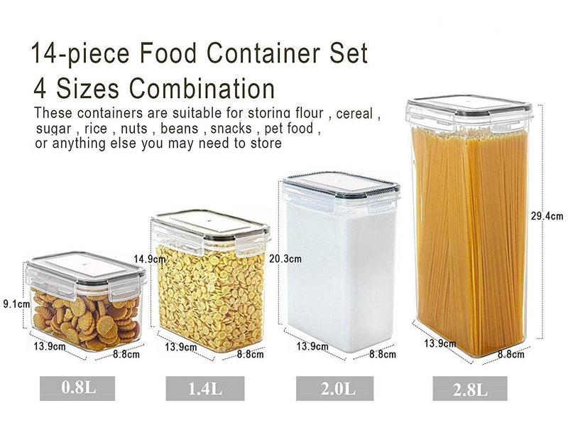 14 Pieces Airtight Food Storage and BPA Free Plastic with Easy Lock Black Lids Labels for Kitchen - John Cootes