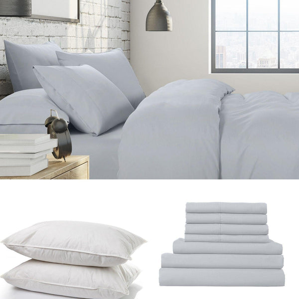 1500 Thread Count 6 Piece Combo And 2 Pack Duck Feather Down Pillows Bedding Set - King - Indigo - John Cootes