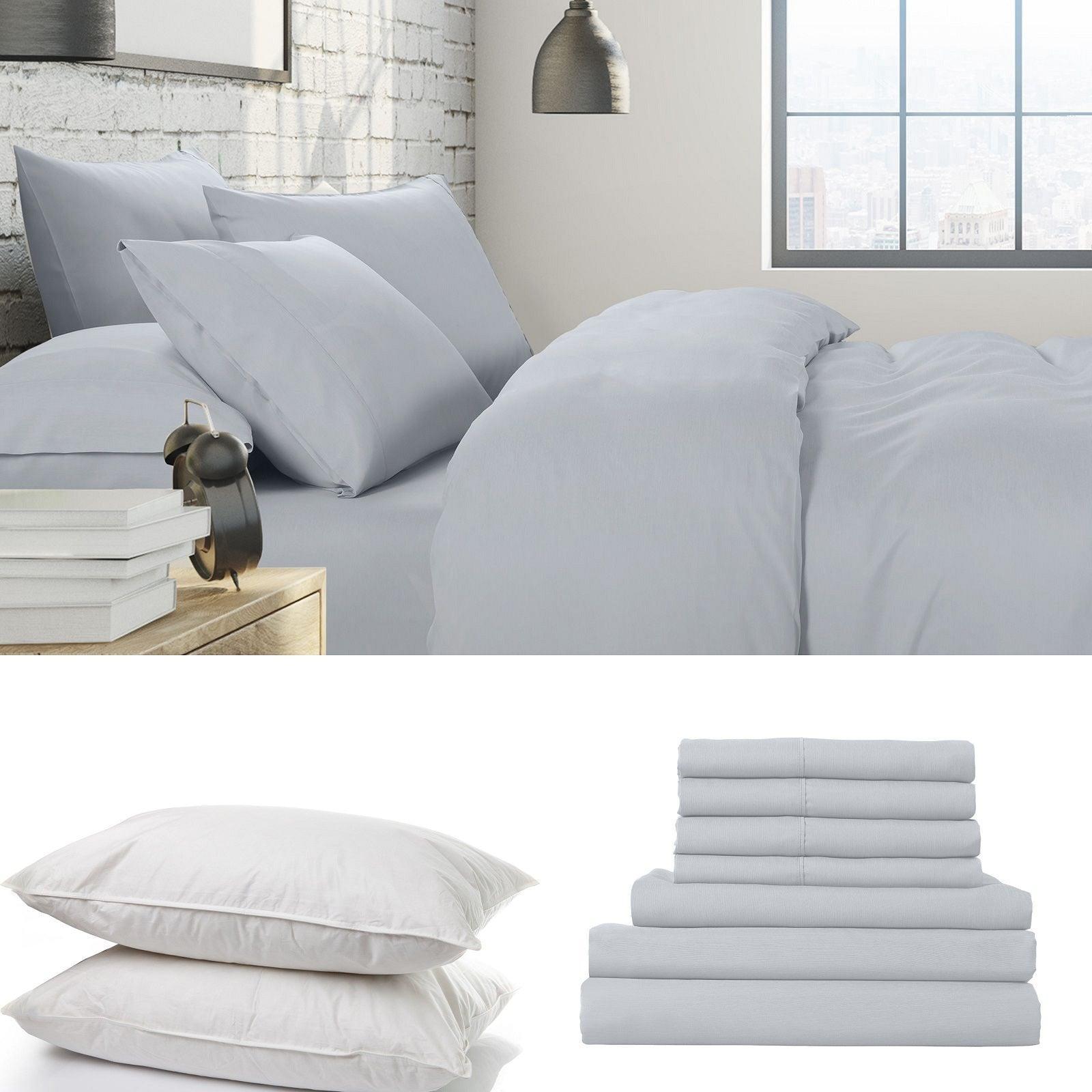 1500 Thread Count 6 Piece Combo And 2 Pack Duck Feather Down Pillows Bedding Set - Queen - Indigo - John Cootes