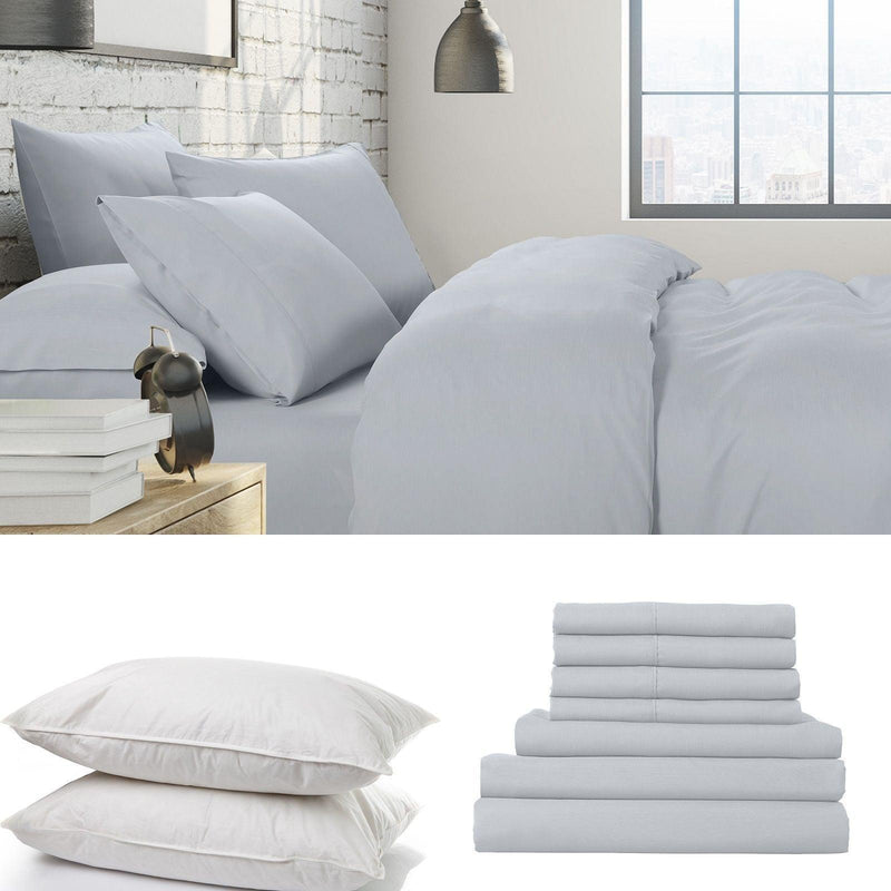 1500 Thread Count 6 Piece Combo And 2 Pack Duck Feather Down Pillows Bedding Set - Queen - Indigo - John Cootes