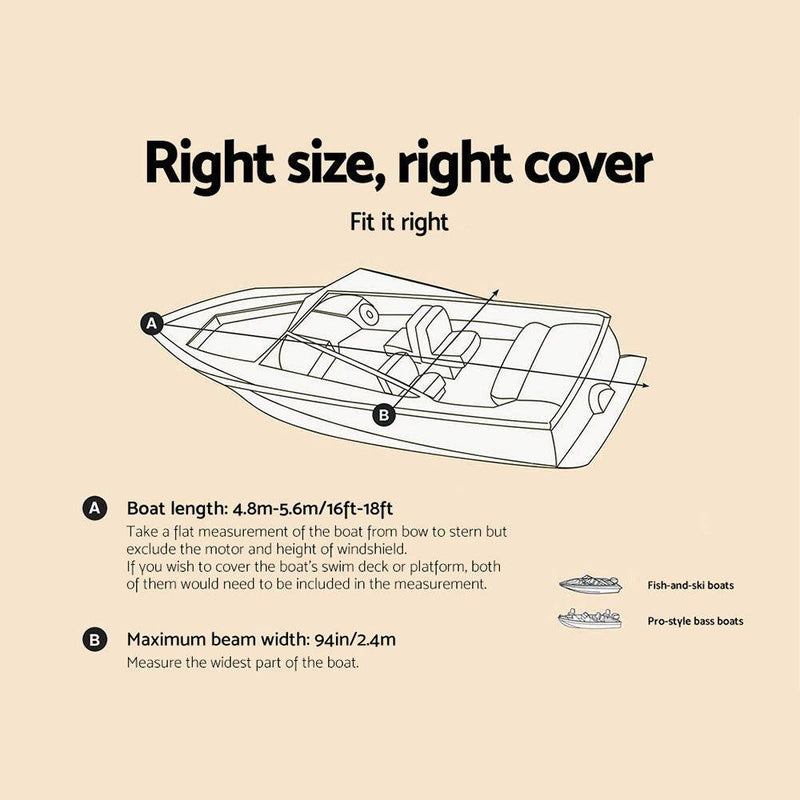 16 - 18.5 foot Waterproof Boat Cover - Grey - John Cootes