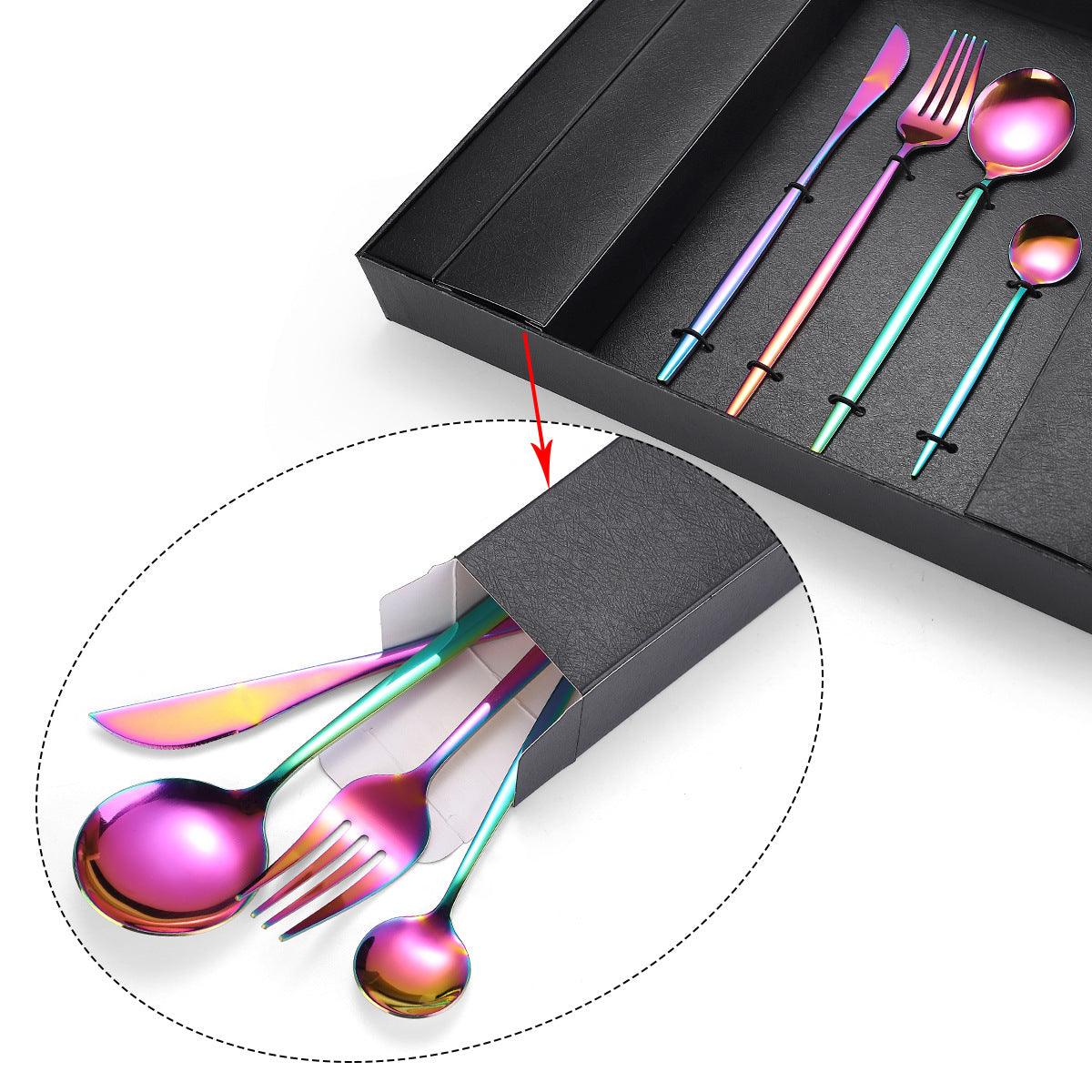 16-Piece Stainless Steel Rainbow Color Set, Knife Fork Spoon Flatware Set Cutlery Set - John Cootes