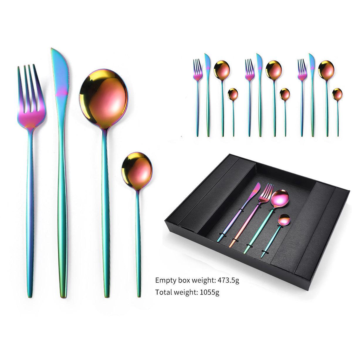 16-Piece Stainless Steel Rainbow Color Set, Knife Fork Spoon Flatware Set Cutlery Set - John Cootes