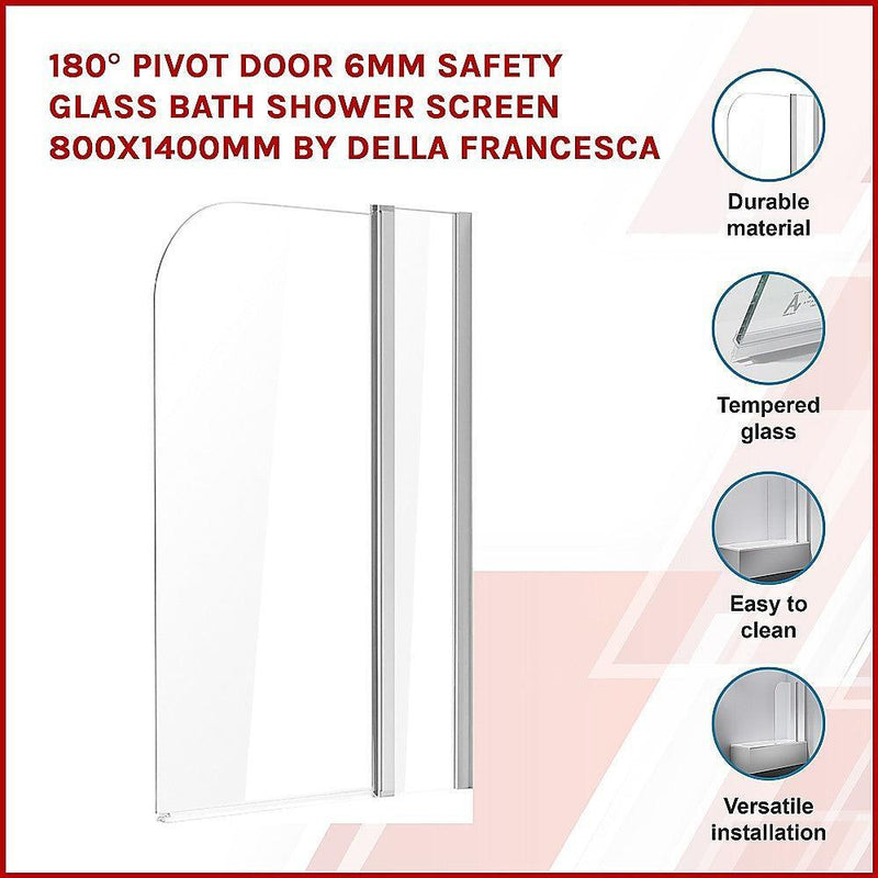 180° Pivot Door 6mm Safety Glass Bath Shower Screen 800x1400mm By Della Francesca - John Cootes