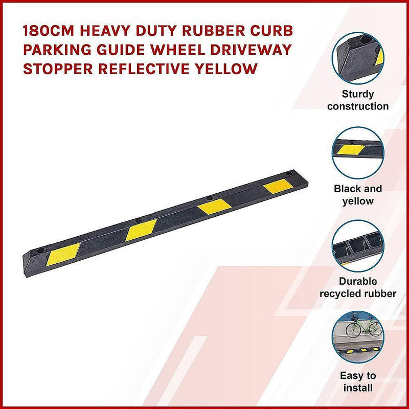 180cm Heavy Duty Rubber Curb Parking Guide Wheel Driveway Stopper Reflective Yellow - John Cootes