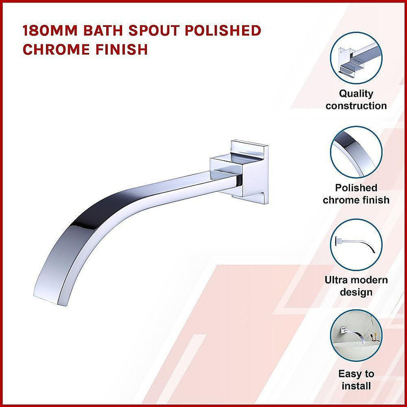 180mm Bath Spout Polished Chrome Finish - John Cootes