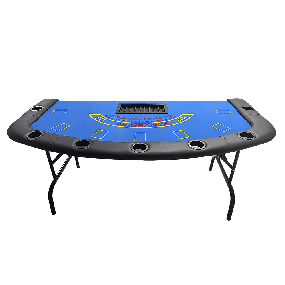 185cm Folded 7 Player Poker Blackjack Table Game Desk W/Cup Holder - John Cootes
