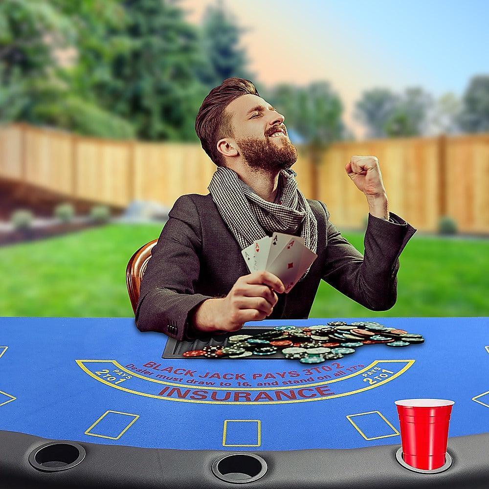 185cm Folded 7 Player Poker Blackjack Table Game Desk W/Cup Holder - John Cootes