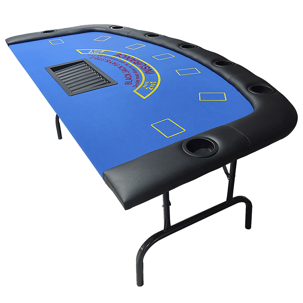 185cm Folded 7 Player Poker Blackjack Table Game Desk W/Cup Holder - John Cootes