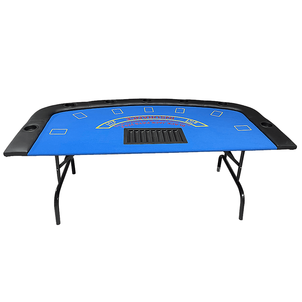 185cm Folded 7 Player Poker Blackjack Table Game Desk W/Cup Holder - John Cootes