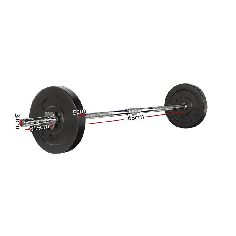 18KG Barbell Weight Set Plates Bar Bench Press Fitness Exercise Home Gym 168cm - John Cootes