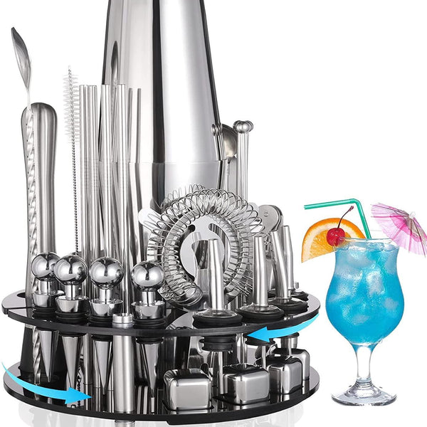 18-Piece Bar Set Bartender Kit Cocktail Shaker Set Bar Tools with Rotating  Stand