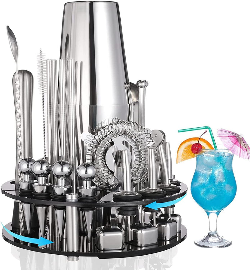 19 Pieces Cocktail Shaker Set Bartender Kit with Rotating 360 Display Stand and Professional Bar Set Tools - John Cootes