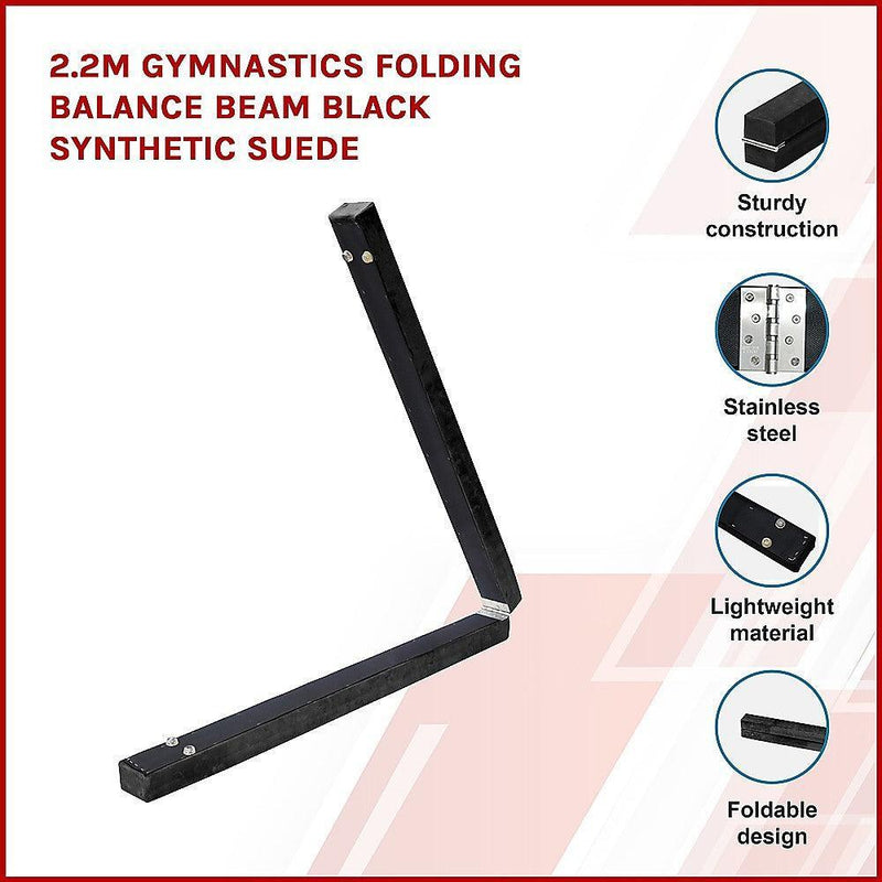 2.2m Gymnastics Folding Balance Beam Black Synthetic Suede - John Cootes