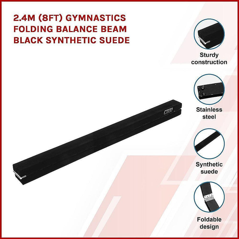 2.4m (8FT) Gymnastics Folding Balance Beam Black Synthetic Suede - John Cootes