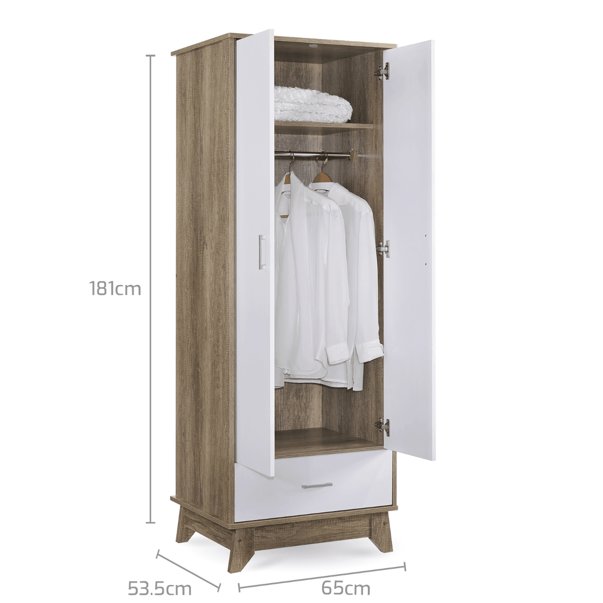 2 Door Wardrobe w/ Drawer Oak - John Cootes