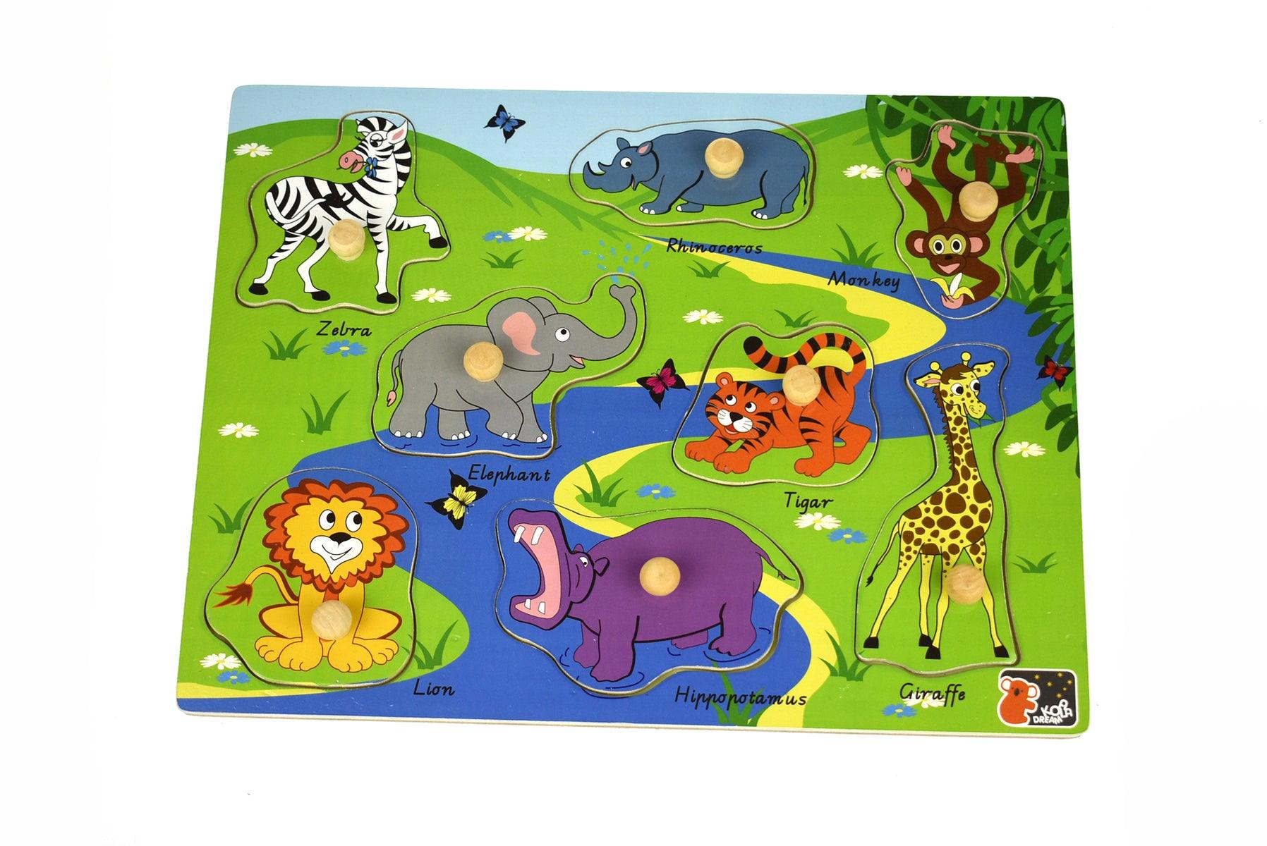 2 IN 1 SAFARI ANIMAL PEG PUZZLE - John Cootes