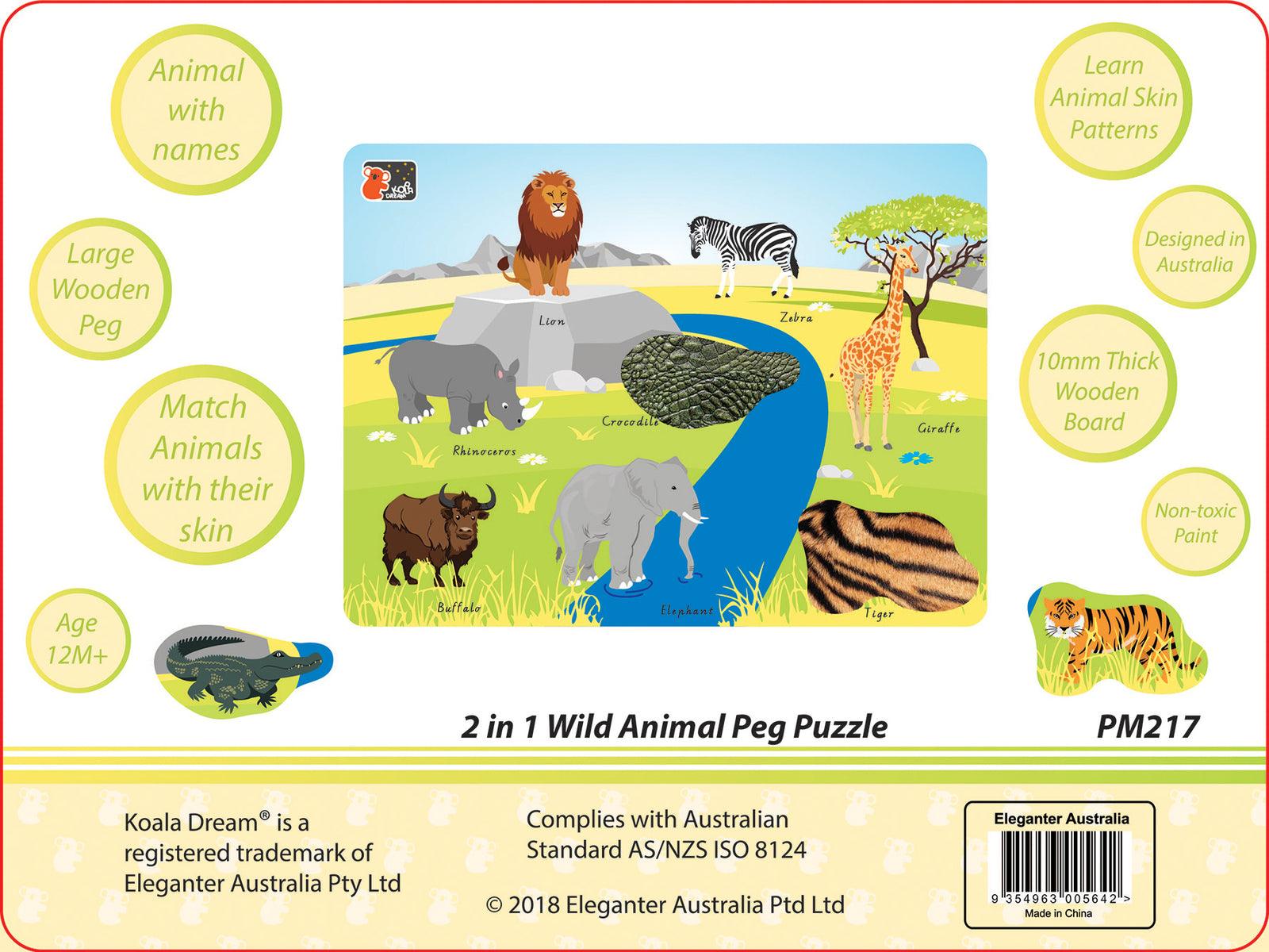 2 IN 1 WILD ANIMAL PEG PUZZLE - John Cootes