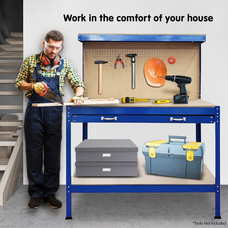 2-Layered Work Bench Garage Storage Table Tool Shop Shelf Blue - John Cootes