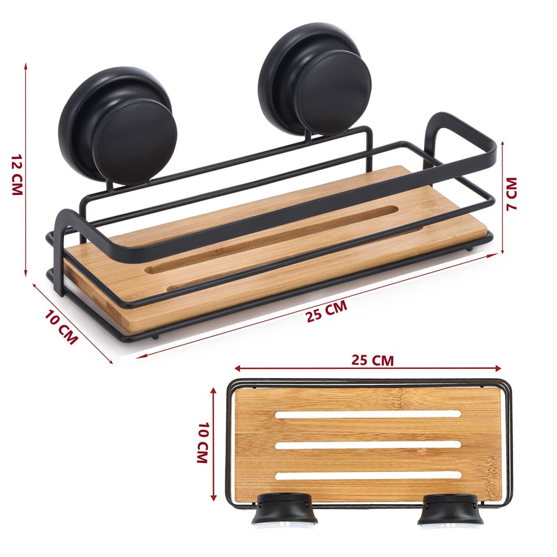 2 Pack Rectangular Bamboo Corner Shower Caddy Shelf Basket Rack with Premium Vacuum Suction Cup No-Drilling for Bathroom and Kitchen - John Cootes