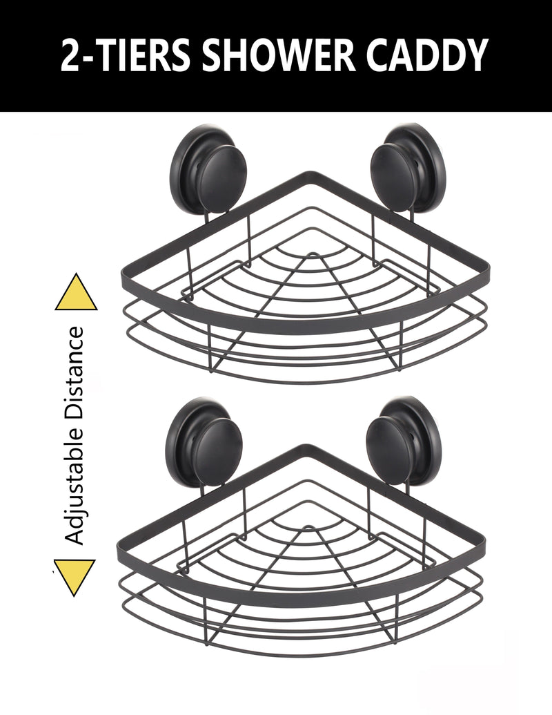 2 Pack Round Corner Shower Caddy Shelf Basket Rack with Premium