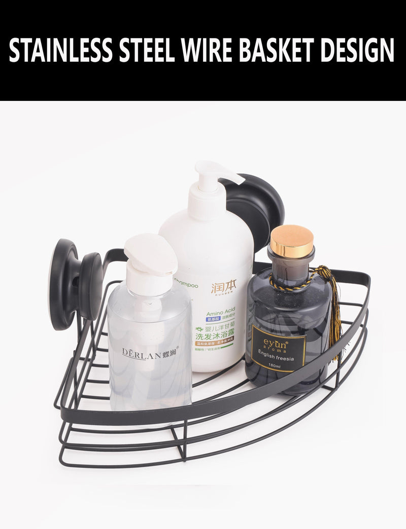 2 Pack Round Corner Shower Caddy Shelf Basket Rack with Premium Vacuum Suction Cup No-Drilling for Bathroom and Kitchen - John Cootes