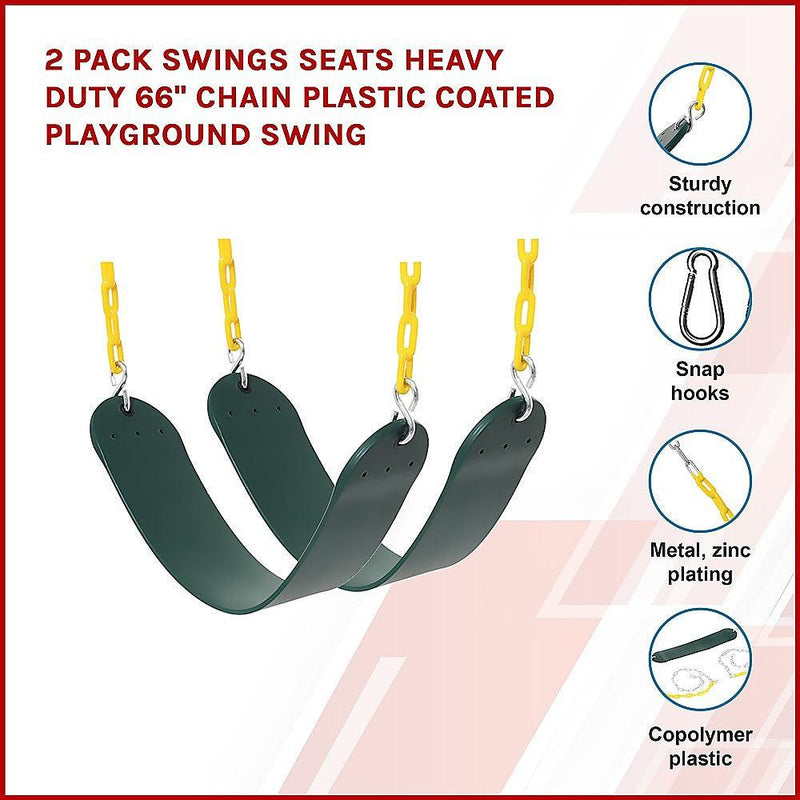 2 Pack Swings Seats Heavy Duty 66" Chain Plastic Coated Playground Swing - John Cootes