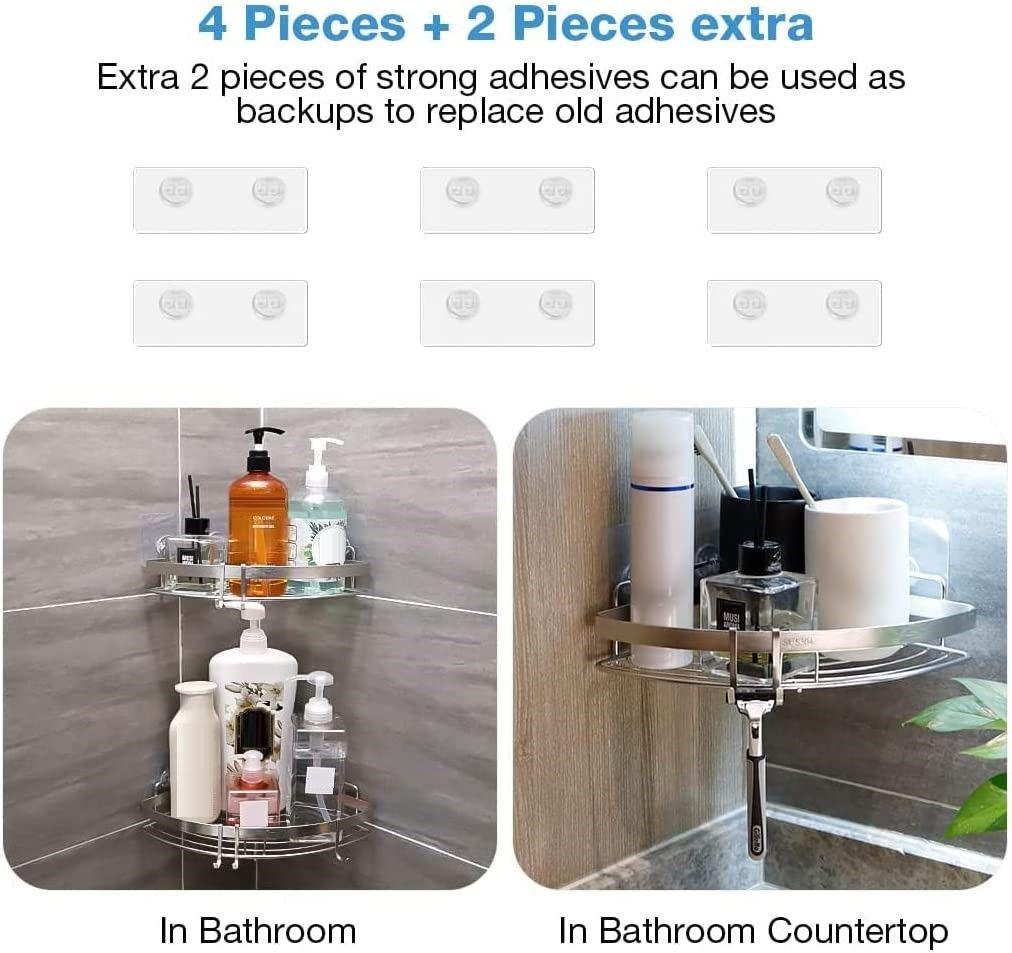 2 Pack Wall Mounted Adhesive Stainless Steel with Hooks Bathroom Shelf Storage Organizer - John Cootes