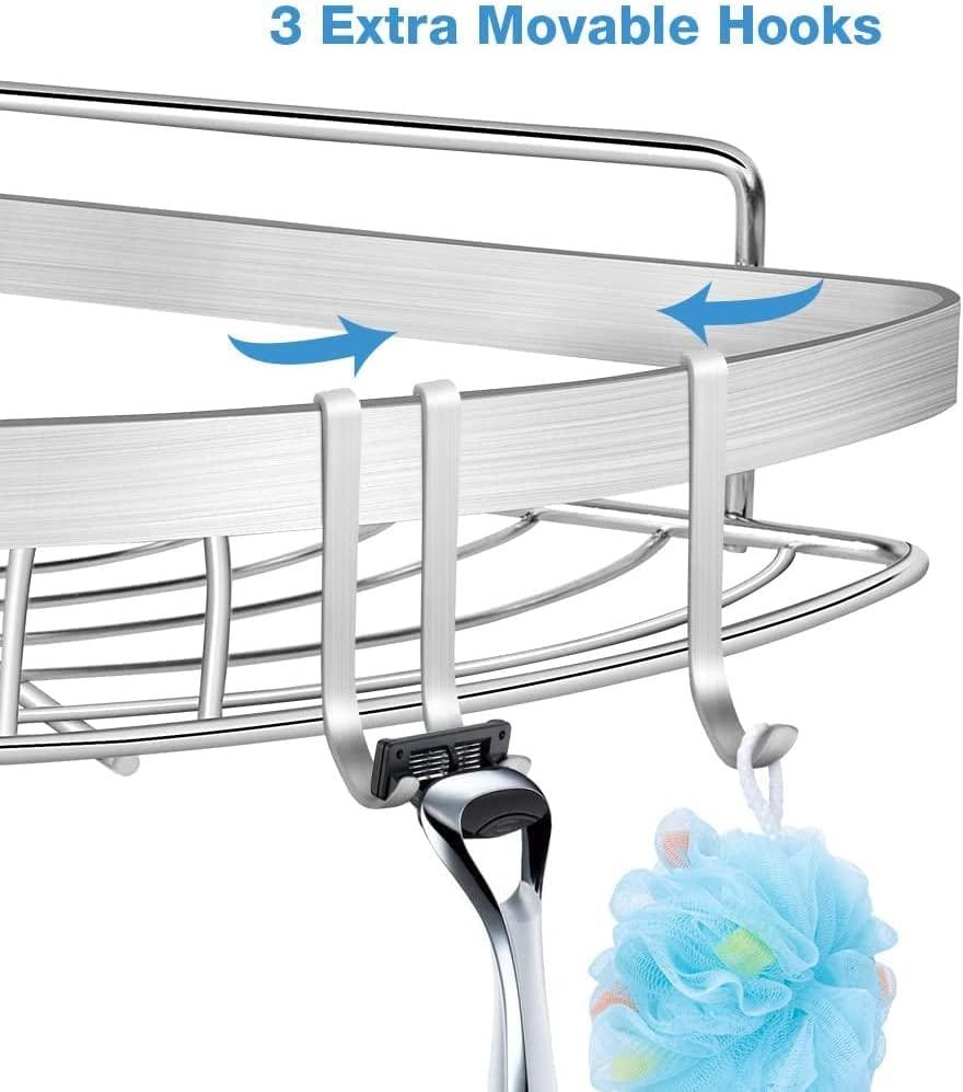 2 Pack Wall Mounted Adhesive Stainless Steel with Hooks Bathroom Shelf Storage Organizer - John Cootes