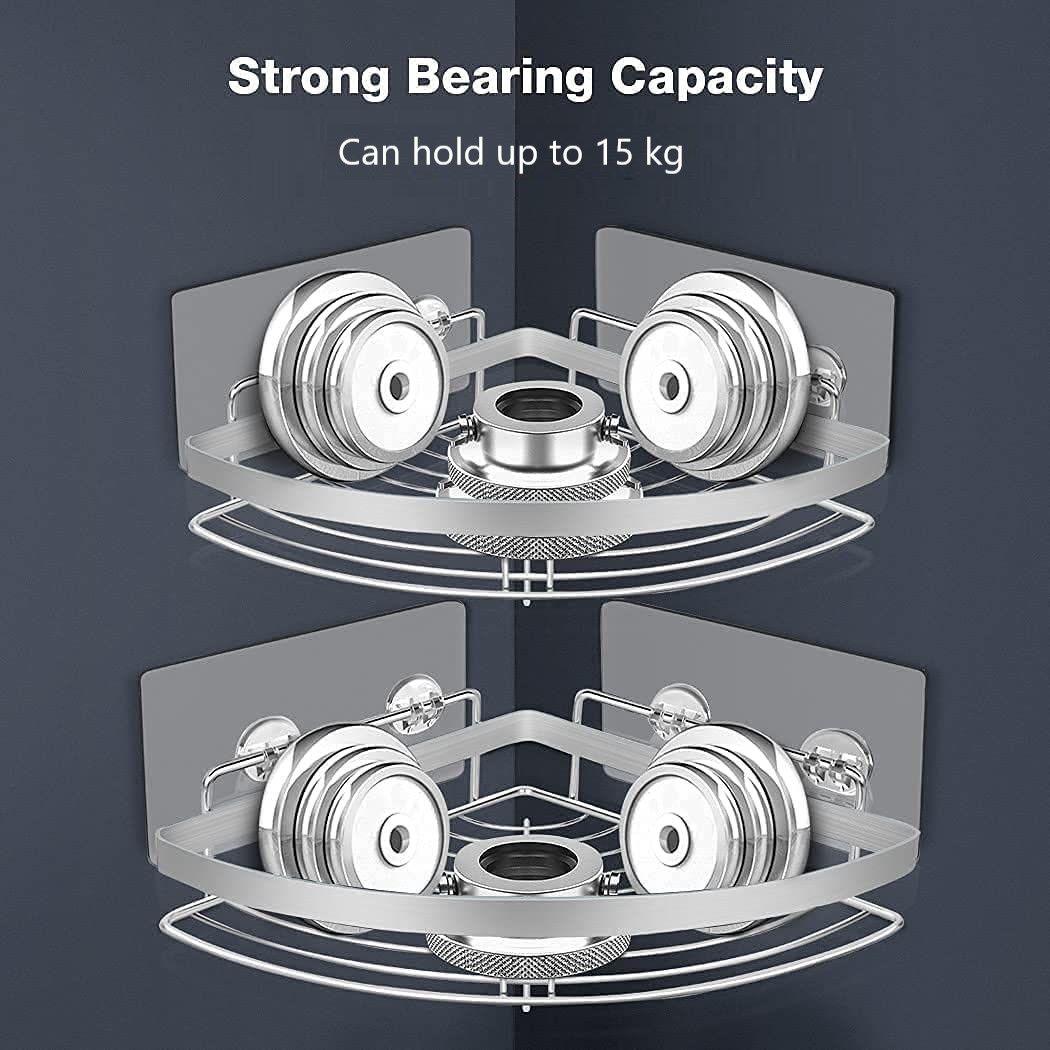 2 Pack Wall Mounted Adhesive Stainless Steel with Hooks Bathroom Shelf Storage Organizer - John Cootes