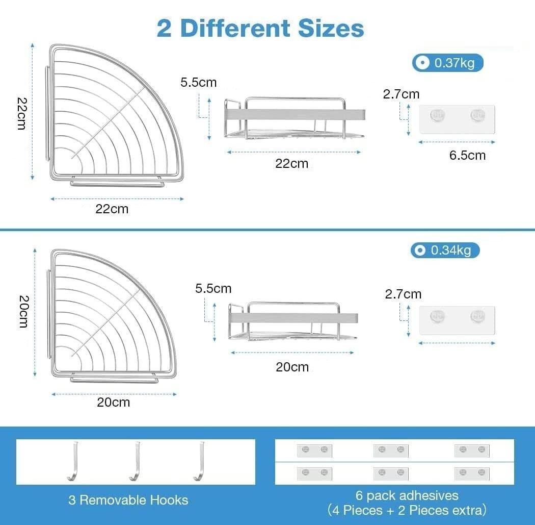 2 Pack Wall Mounted Adhesive Stainless Steel with Hooks Bathroom Shelf Storage Organizer - John Cootes