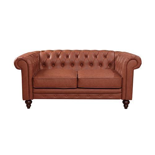 2 Seater Brown Sofa Lounge Chesterfireld Style Button Tufted in Faux Leather - John Cootes