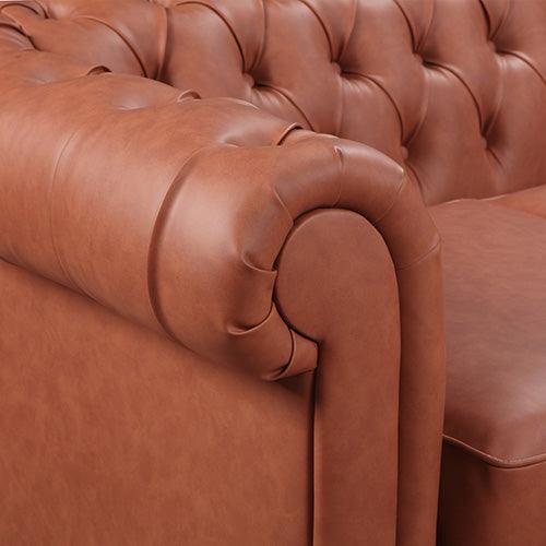 2 Seater Brown Sofa Lounge Chesterfireld Style Button Tufted in Faux Leather - John Cootes