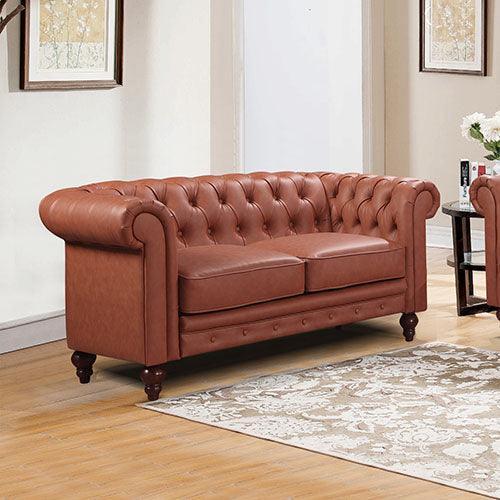 2 Seater Brown Sofa Lounge Chesterfireld Style Button Tufted in Faux Leather - John Cootes