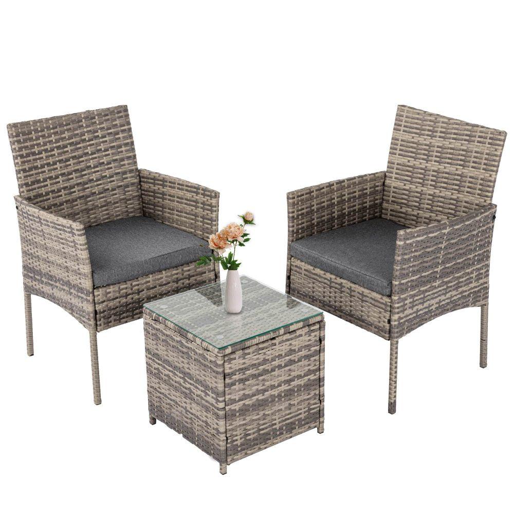 2 Seater PE Rattan Outdoor Furniture Chat Set- Mixed Grey - John Cootes