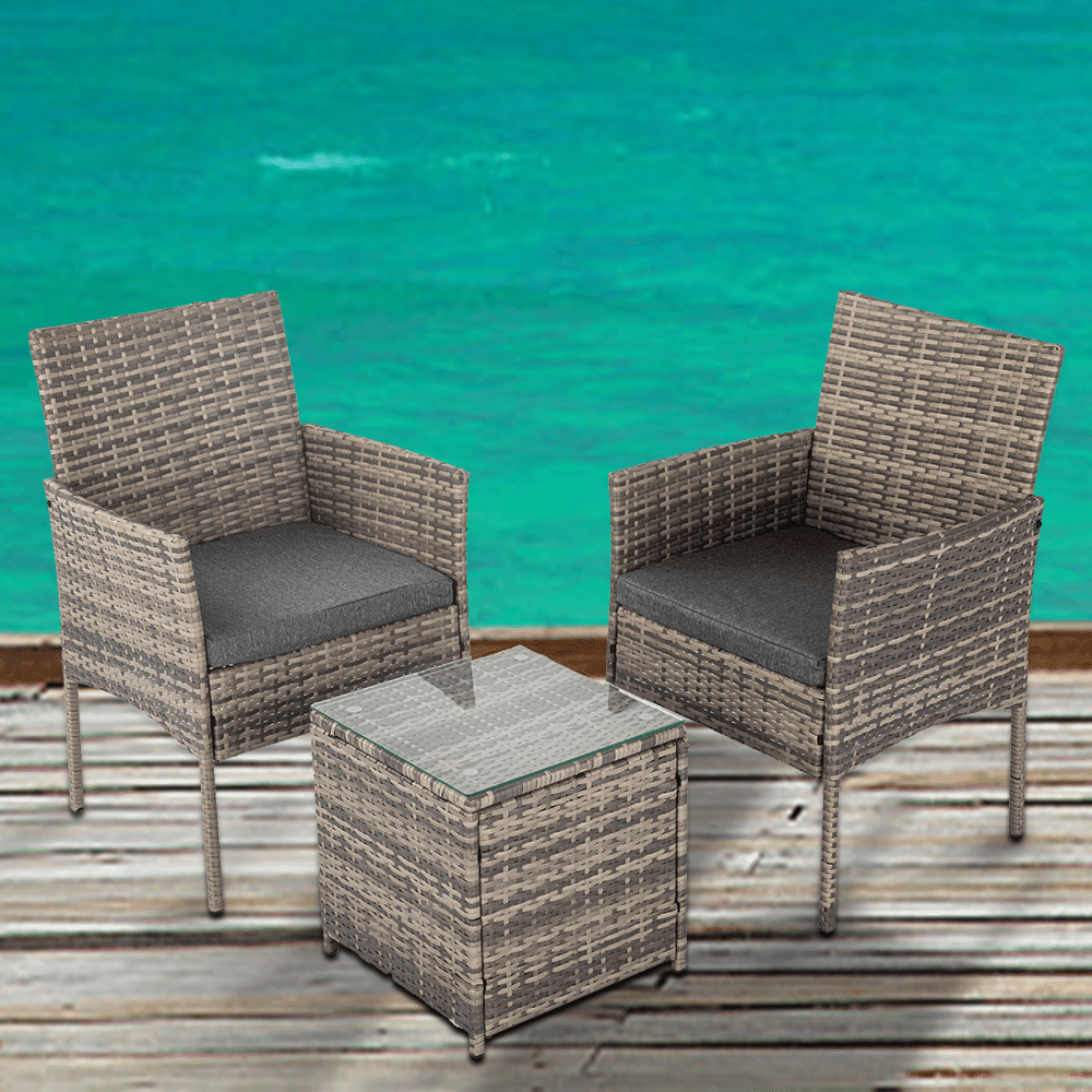 2 Seater PE Rattan Outdoor Furniture Chat Set- Mixed Grey - John Cootes