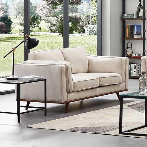 2 Seater Sofa Beige Fabric Modern Lounge Set for Living Room Couch with Wooden Frame - John Cootes