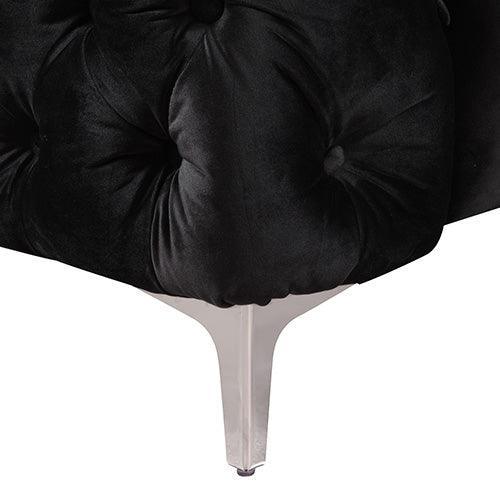 2 Seater Sofa Classic Button Tufted Lounge in Black Velvet Fabric with Metal Legs - John Cootes