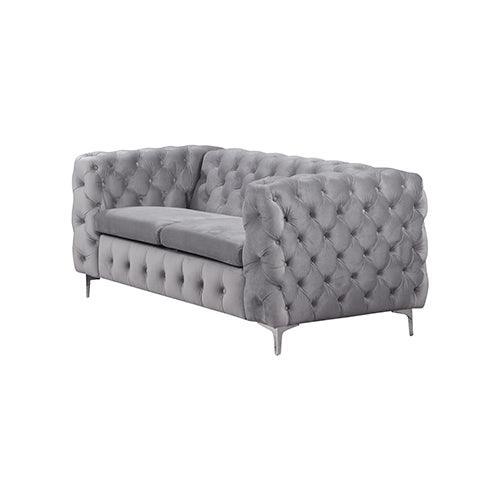 2 Seater Sofa Classic Button Tufted Lounge in Grey Velvet Fabric with Metal Legs - John Cootes