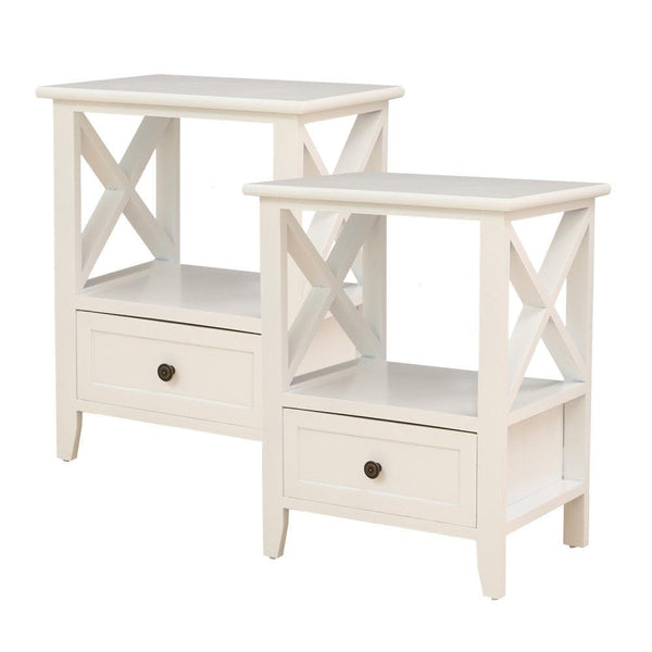 2-tier Bedside Table with Storage Drawer 2 PC &#8211; Rustic White - John Cootes