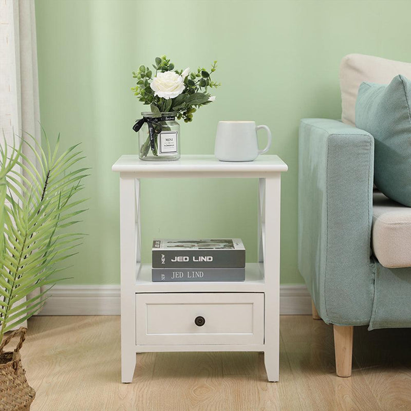 2-tier Bedside Table with Storage Drawer 2 PC &