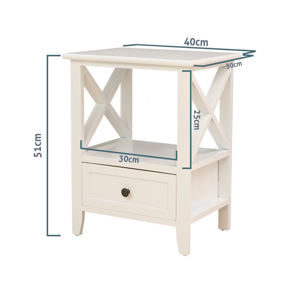 2-tier Bedside Table with Storage Drawer 2 PC &#8211; Rustic White - John Cootes