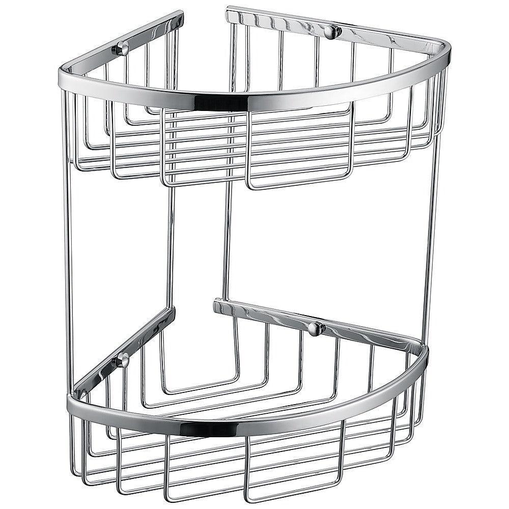 2-Tier Corner Bathroom Basket Shelf Rail Rack - John Cootes