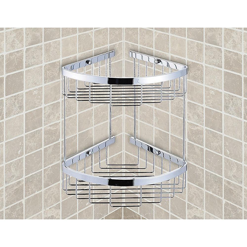 2-Tier Corner Bathroom Basket Shelf Rail Rack - John Cootes