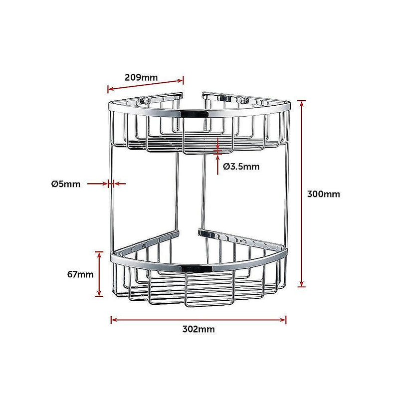 2-Tier Corner Bathroom Basket Shelf Rail Rack - John Cootes