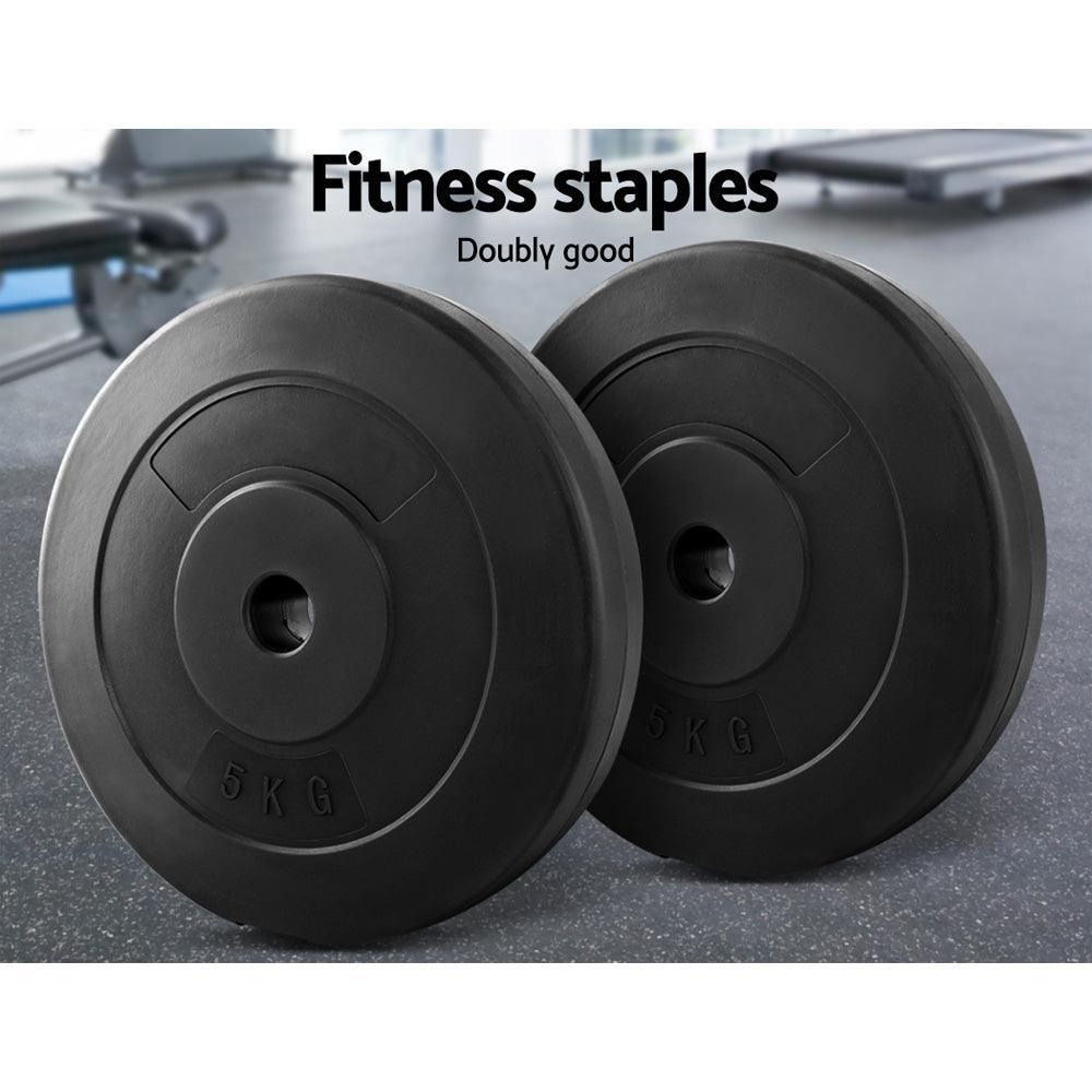 2 x 5KG Barbell Weight Plates Standard Home Gym Press Fitness Exercise Rubber - John Cootes