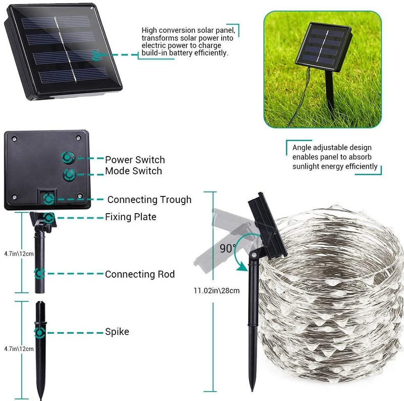 200 Waterproof LED Solar Fairy Light Outdoor with 8 Lighting Modes for Home,Garden and Decoration - John Cootes