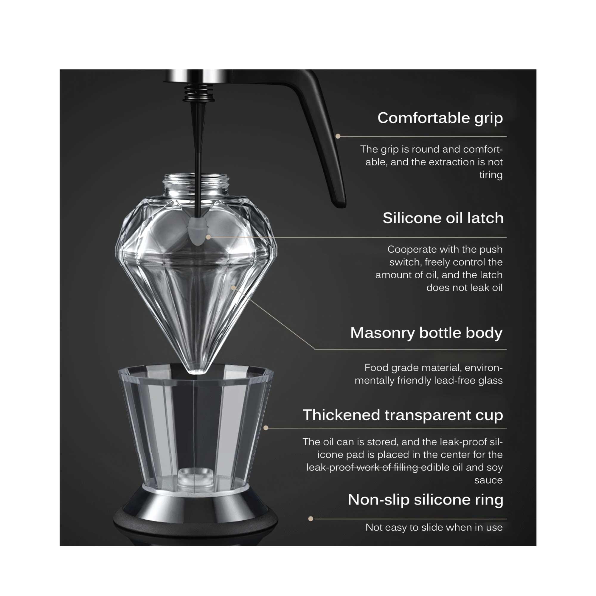 200ml Oil Honey Dispenser - Syrup Sauce Glass Pourer - Diamond Pot and Stand - John Cootes