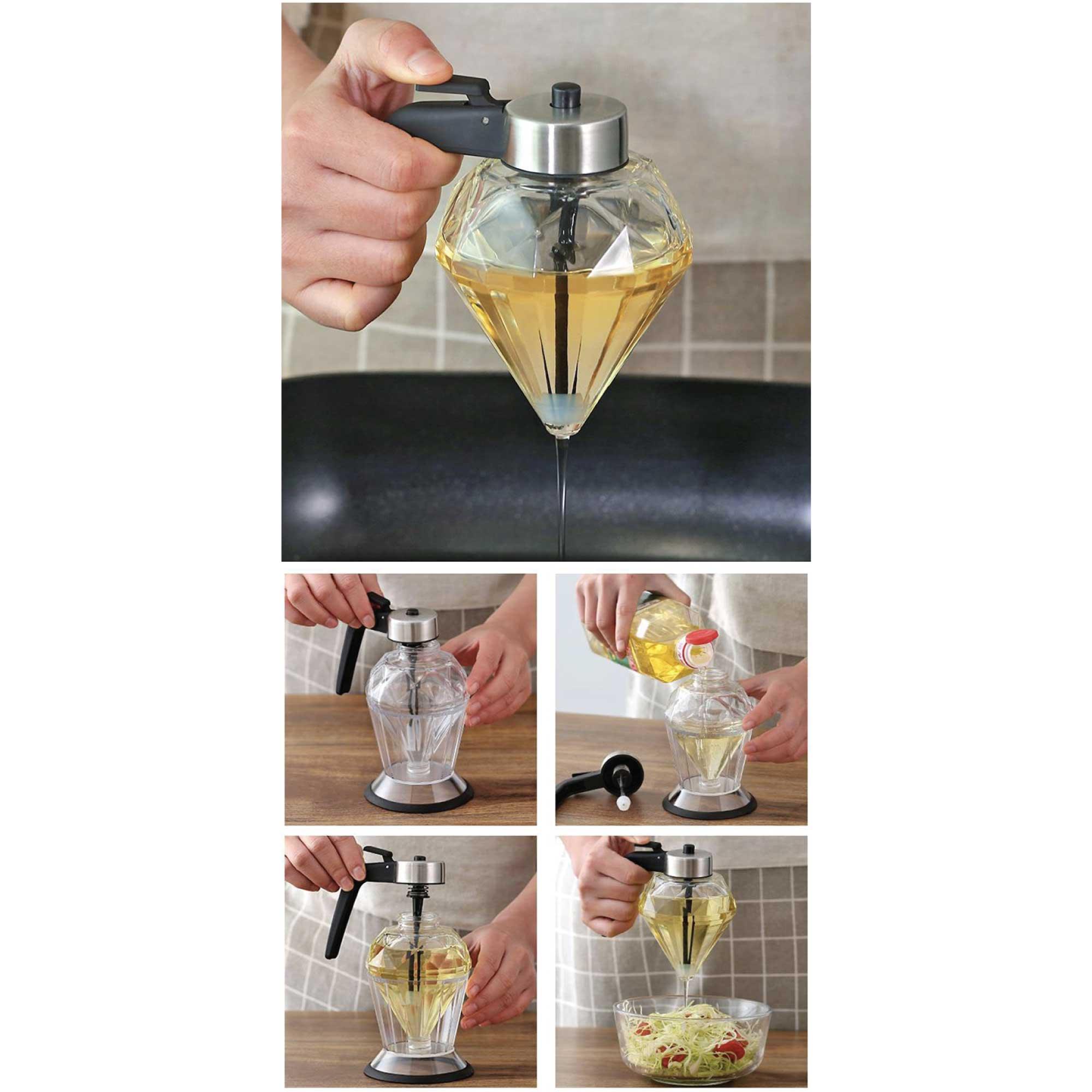 200ml Oil Honey Dispenser - Syrup Sauce Glass Pourer - Diamond Pot and Stand - John Cootes